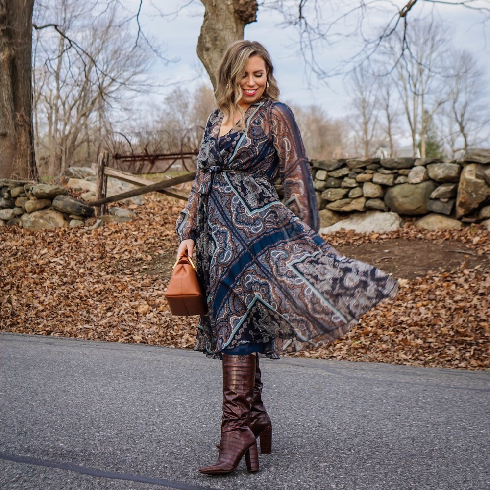 Mango Elegant Blue Paisley Dress